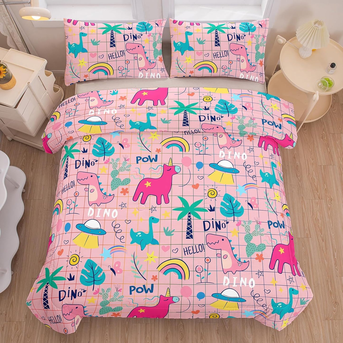 Peopleareok Unicorn Full Comforter Set for Girls Kids, Cute Pink Purple Unicorn Print Bedding Set Full, 5-Piece Bed in a Bag, Kids Cartoon Kawaii Comforter with Sheet Set