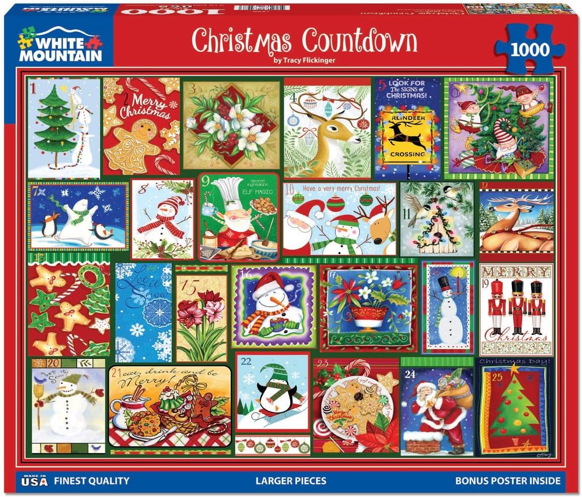 White Mountain 1000 Piece Jigsaw Puzzle - Winter Christmas Holiday Design | Large 24"x30" Pieces