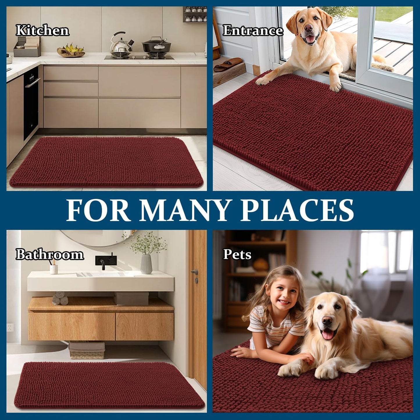 OLANLY Dog Door Mat - Absorbent Non-Slip Washable Doormat for Muddy Paws | 36x24, Quick Dry Chenille, Caramel Russet