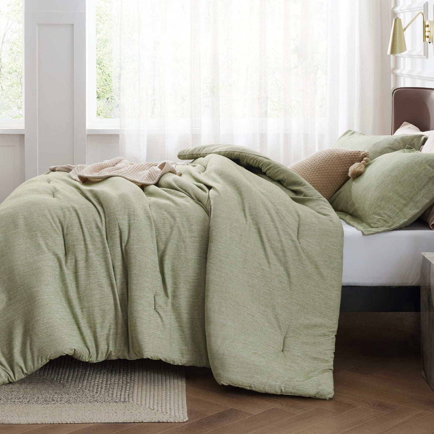 Bedsure Full Comforter Set - Olive Green Comforter Full Size, Soft Bedding for All Seasons, Cationic Dyed Bedding Set, 3 Pieces, 1 Comforter (82"x86") and 2 Pillow Shams (20"x26"+2")