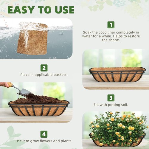 Coco Liner 30-Inch Trough Planters - Natural Coconut Coir Fiber for Wall Baskets & Window Boxes