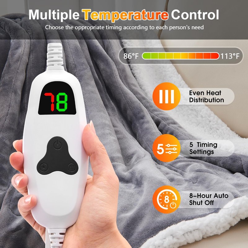 Wearable Heated Throw Blanket Electric Shawl ,Christmas Birthday Gifts for Grandma,Gift for Mom and Elderly Women,Heated Robe Poncho Blanket Hoodie for Adult, 5-Position Timer 10-Heating Levels,Grey