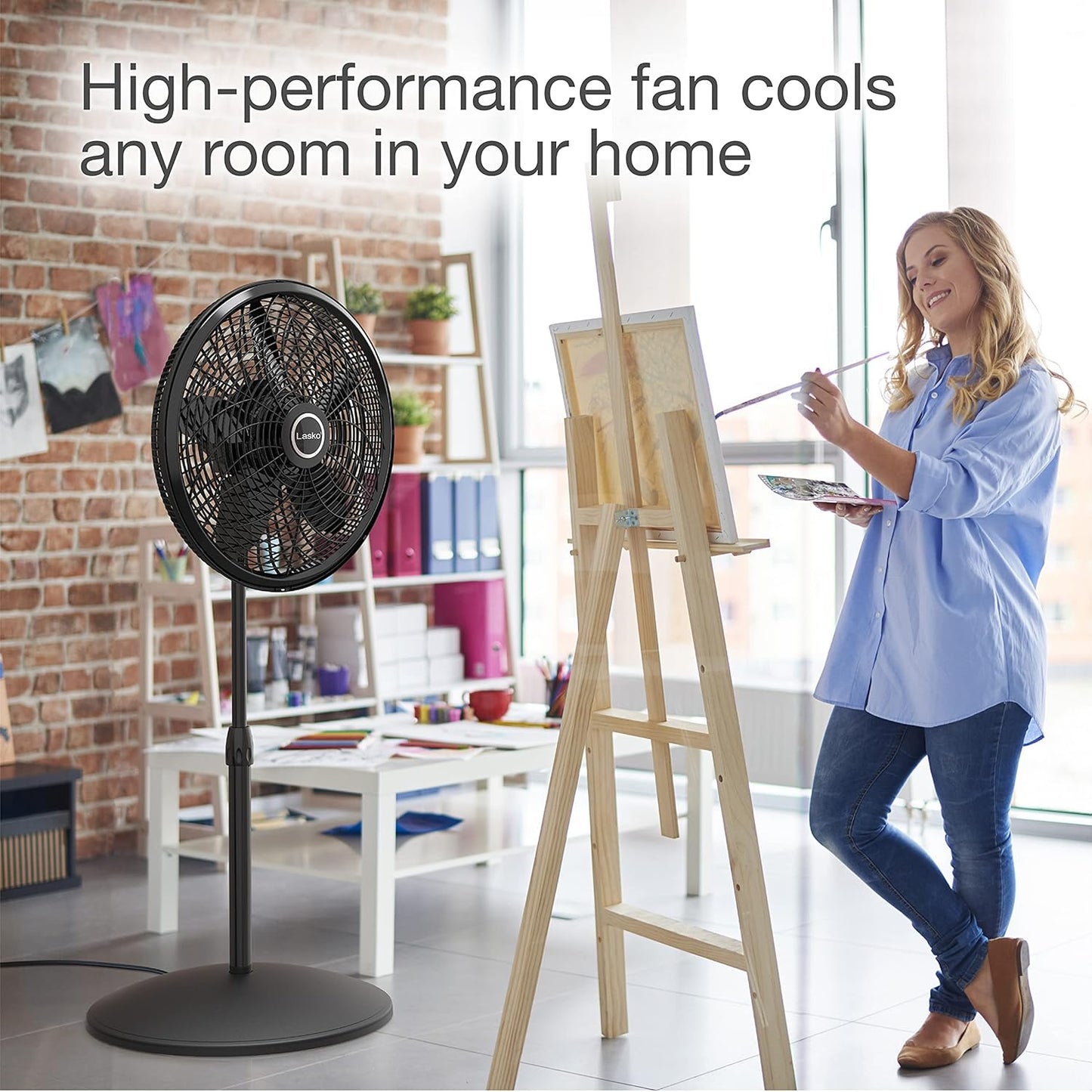 Lasko Elegance and Performance Pedestal Stand Fan, 3-Speeds, 90 Degree Oscillation, Adjustable Height, Timer, Remote for Indoor, Bedroom, Living Room, Home Office, Dorm Use, 18 Inch, White, 1850