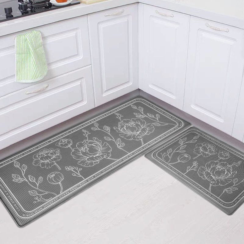ROTTOGOON Kitchen Floor Mat Set of 2, Cushioned Anti Fatigue Mat 17"x47"+17"x29", Non-Slip Waterproof Rug, Premium PVC Comfort Mats and Rugs for Kitchen, Office, Home, Laundry
