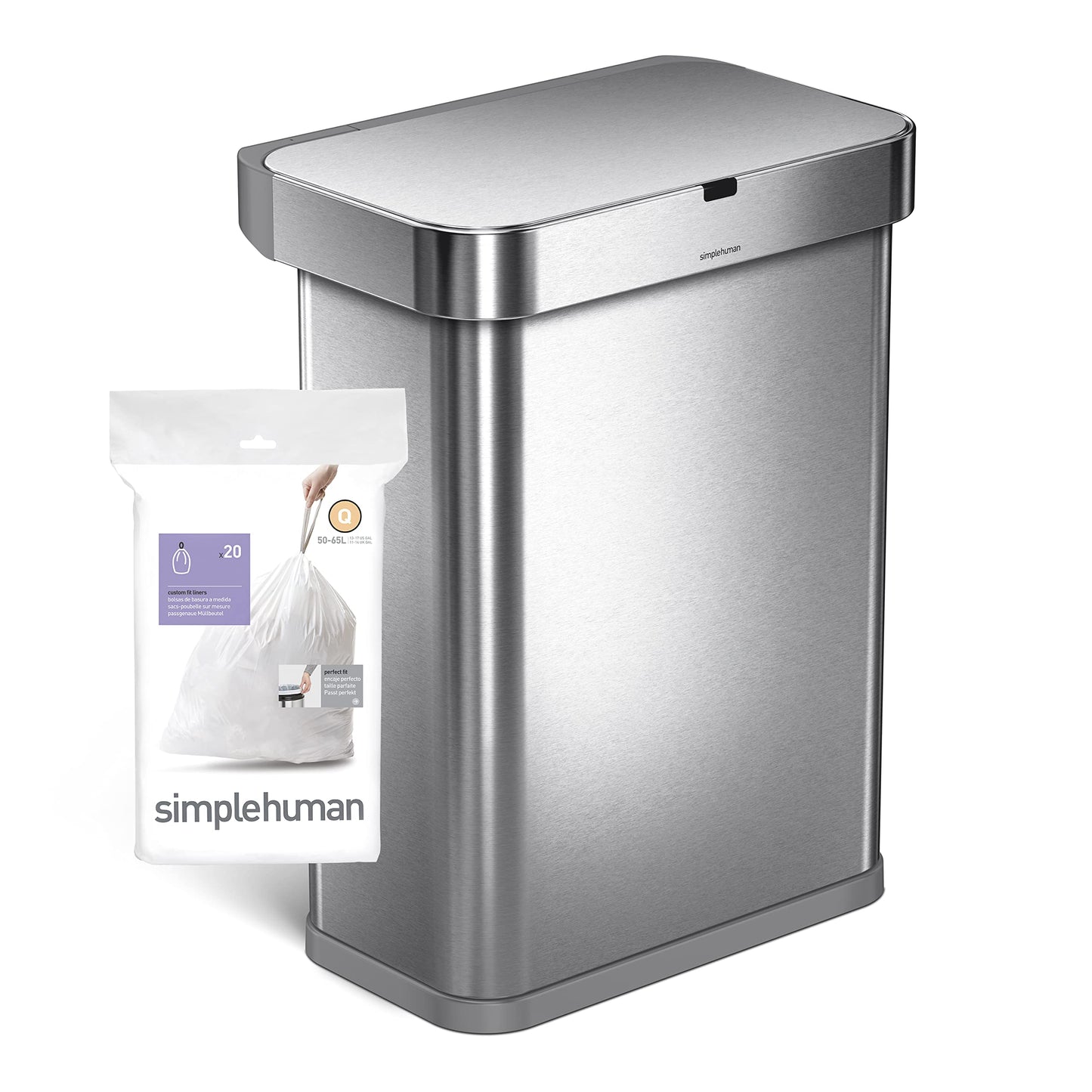 simplehuman Code Q 100 Count, Genuine Custom Fit Liners, Drawstring Trash Bags in Dispenser Packs, 50-65 Liter / 13-17 Gallon, White