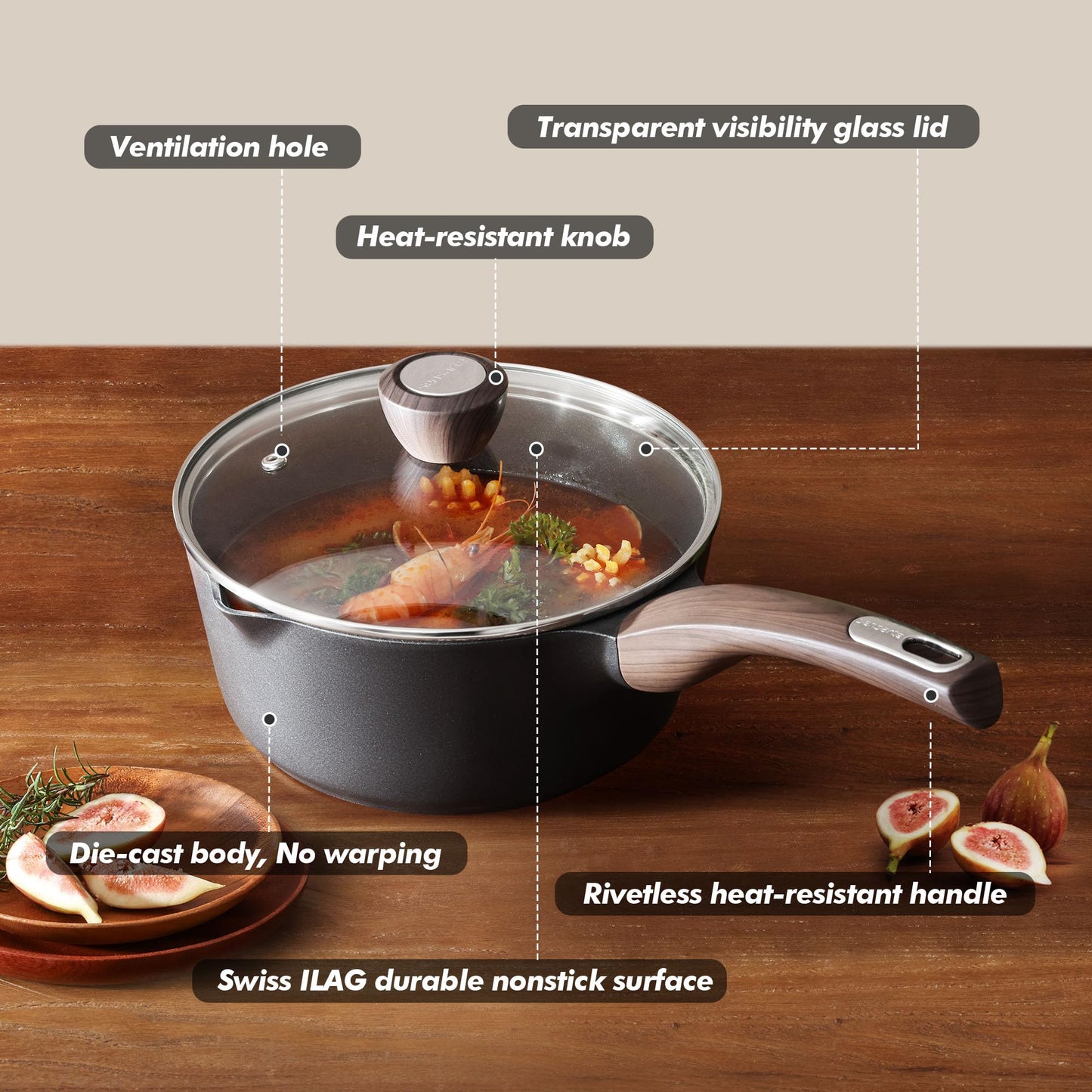 SENSARTE Nonstick Sauce Pan with Lid, 2.0 Quart Small Saucepan, Multipurpose Cooking Pot with Stay Cool Handle, Non toxic Kitchen Sauce Pot, Non stick Small Pot, Induction Comptable, PFOA Free