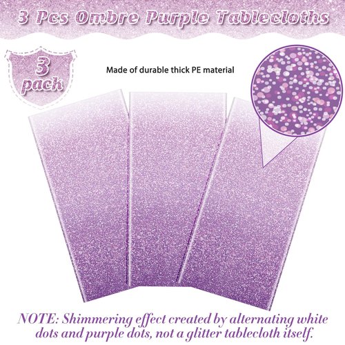 FunnyPars 3 Pack Ombre Purple Plastic Tablecloth for Parties, Gradient Pastel Disposable Rectangle Table Cover, Wedding Birthday Anniversary Decor, 54x108 Inch