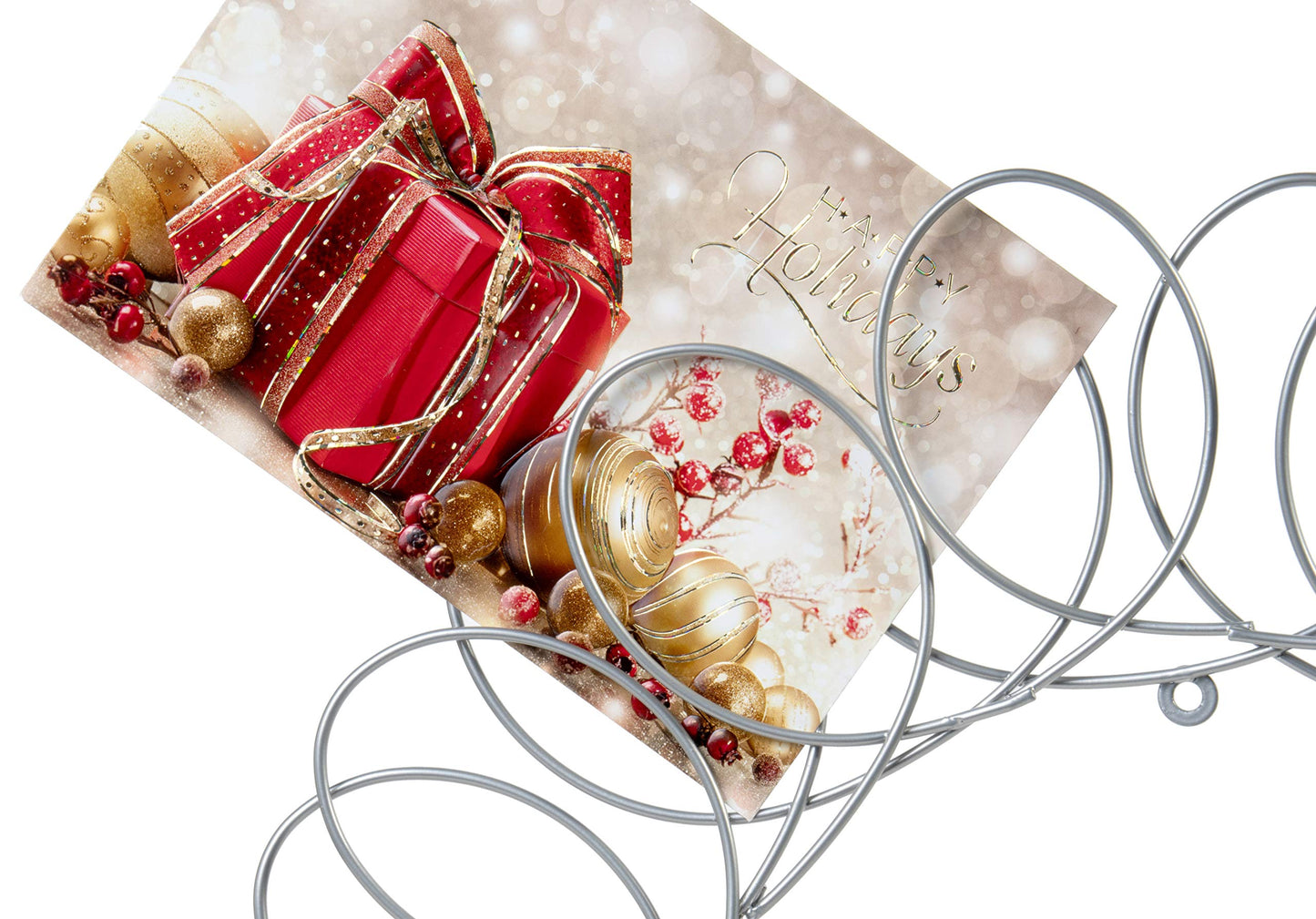 Red Co. Silver Metal Wreath - Wall Mount Christmas Card Holder - 17" Dia