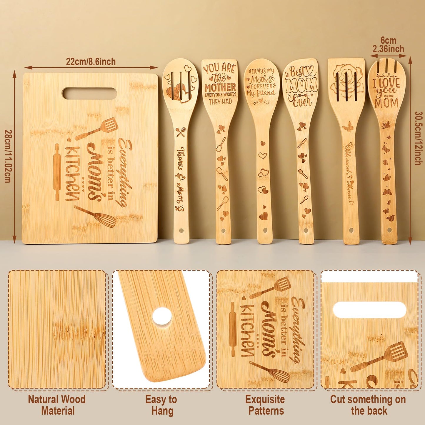 Mom Kitchen Gifts Mothers Day Gifts for Mom from Daughter, Mom Birthday Gift Ideas with Cutting Board Wooden Spoons Aprons Oven Mitts Pot Holder for Cooking