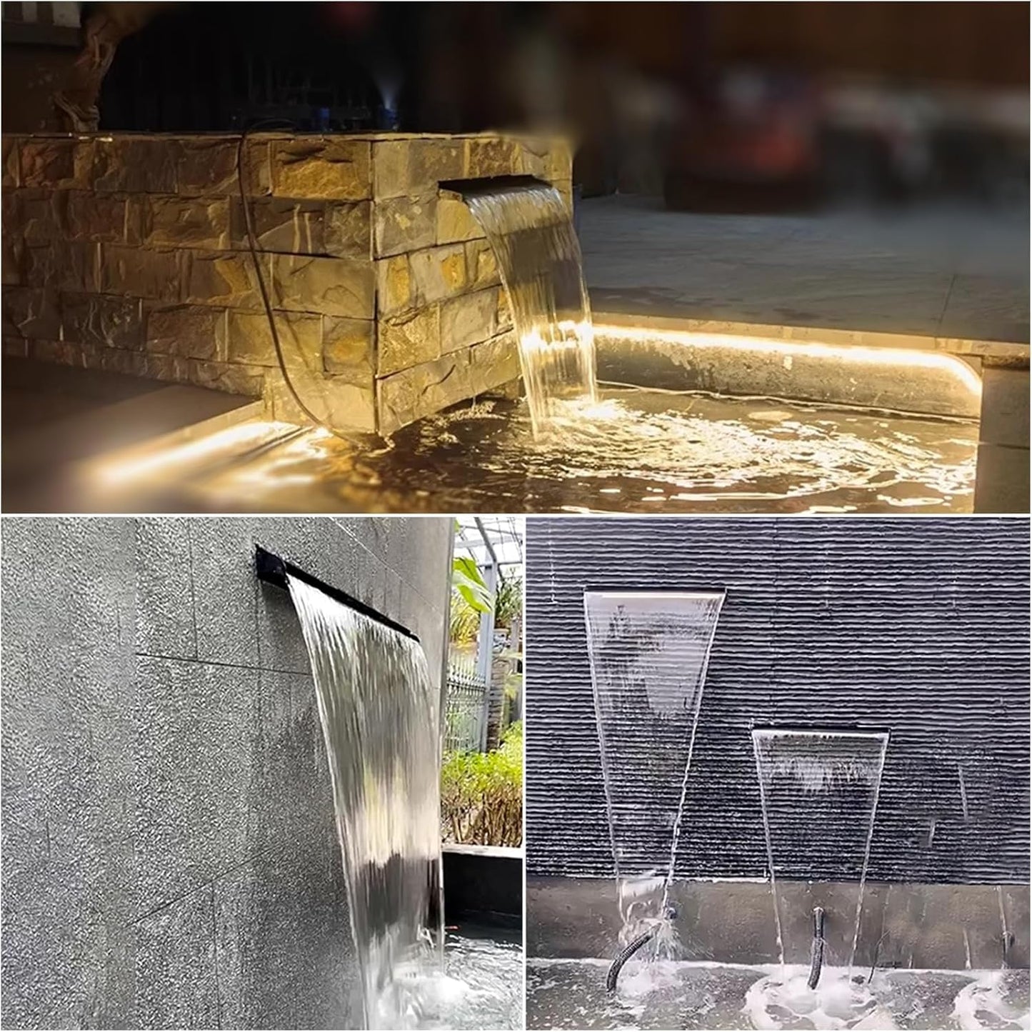 304 Stainless Steel Pool Waterfall Stream Element,Extension Stream,Garden Waterfall DIY Fountain for Garden,Yard,Terrace,Pond Basin,Fountain,Balcony