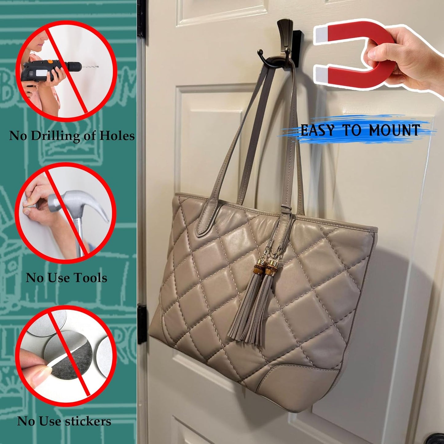 ULIBERMAGNET Magnetic Coat Hooks - Retro Heavy-Duty Double Hooks for Metal Doors & Kitchens | Ideal for Towels, Coats, Bags & Umbrellas