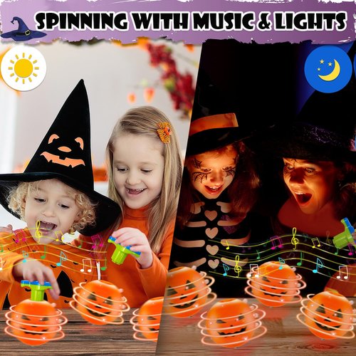 Halloween Basket Goodie Bag Stuffers Filler for Kids, 3 Pack Light Up Party Favors Spinning Top for Toddler Boys Girls, Halloween Spooky Trick or Treats Non Candy Toys Classroom Prizes Stuff Games