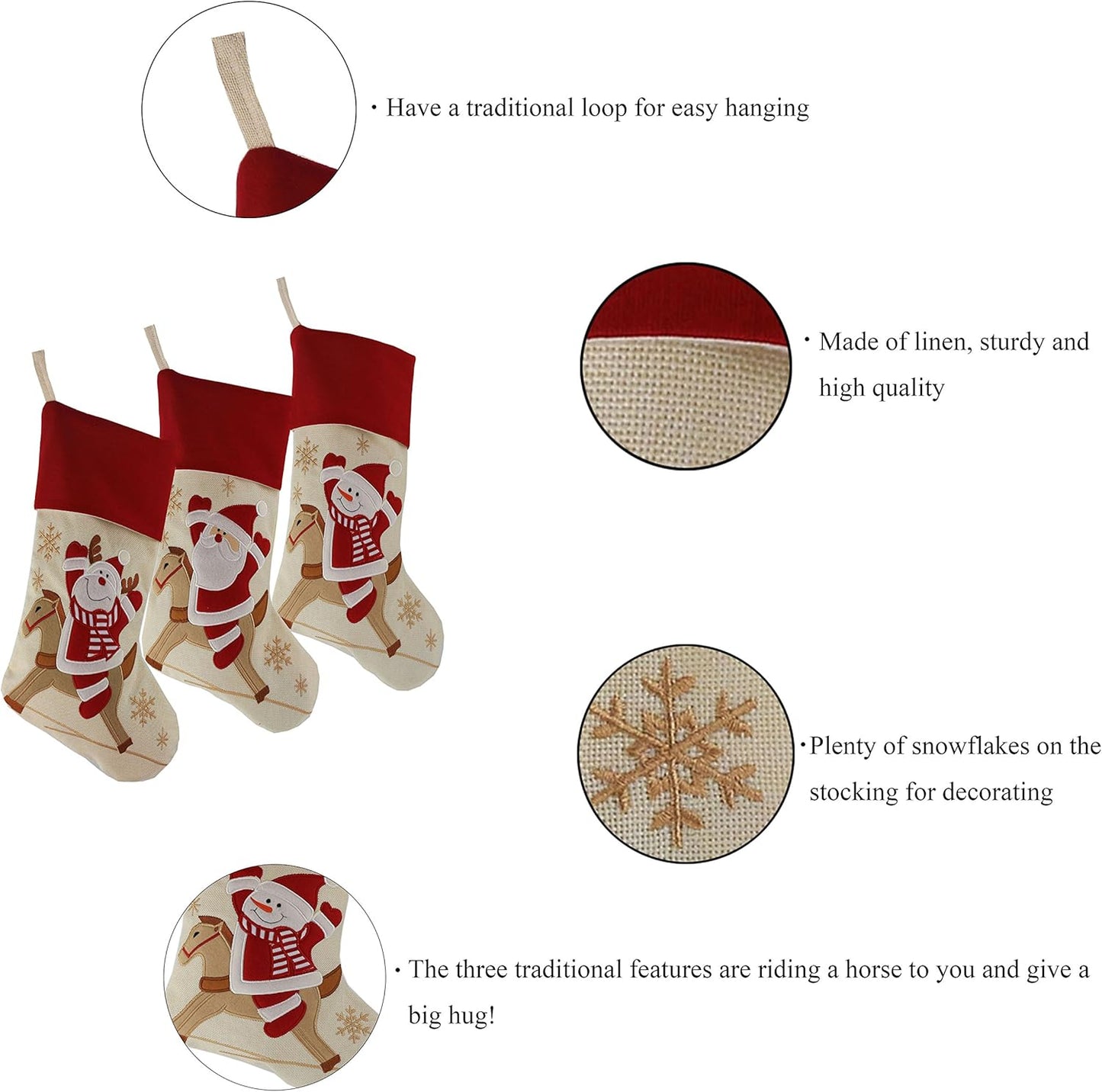 3D Plush Christmas Stockings Set - Santa, Snowman & Reindeer - Festive Holiday Decor for Kids & Family