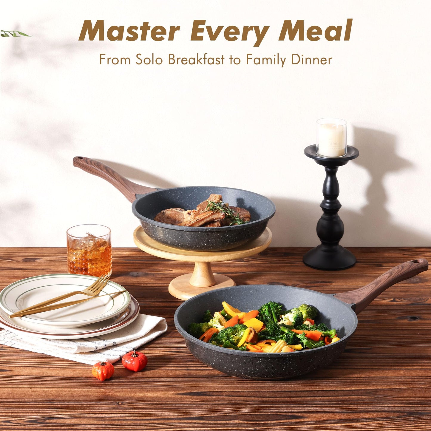 SENSARTE Nonstick Frying Pan Skillets, Swiss Granite Coating Omelette Pans, Healthy Cookware Chef's Pans, Free of Intentionally Added PFOA (9.5+11 Inch)