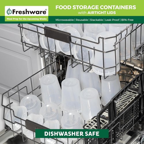 Freshware Food Storage Containers - 60 Count Set | 8, 16, 32 oz, Leakproof, BPA Free, Microwave & Freezer Safe