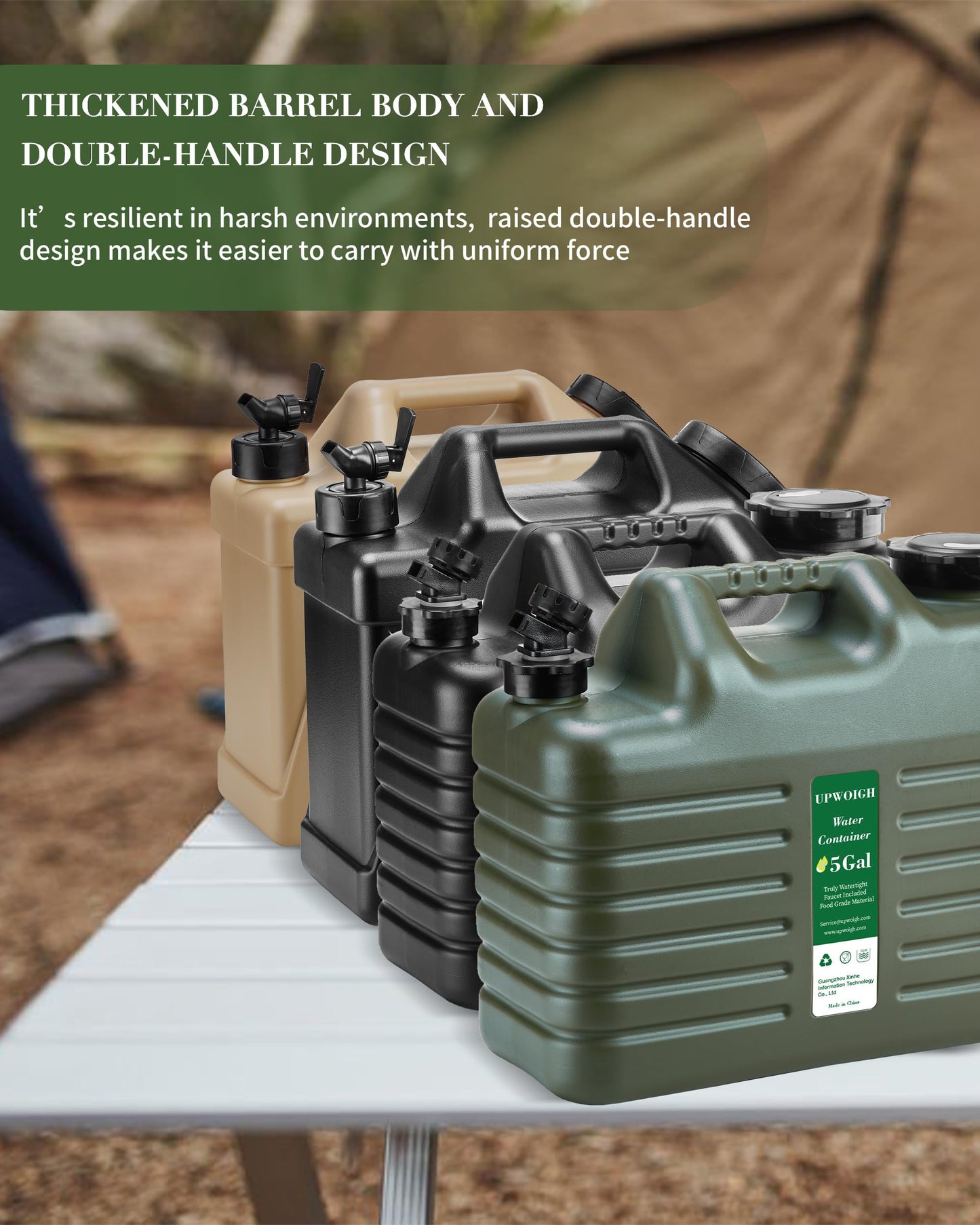 UPWOIGH 5 Gallon Water Jug with Automatic Touch Control Pump (1 Pump Included), Truly Leak-Proof BPA-Free Water Container with Spigot, Type-C Rechargeable Military Green Water Pump for Camping Hiking
