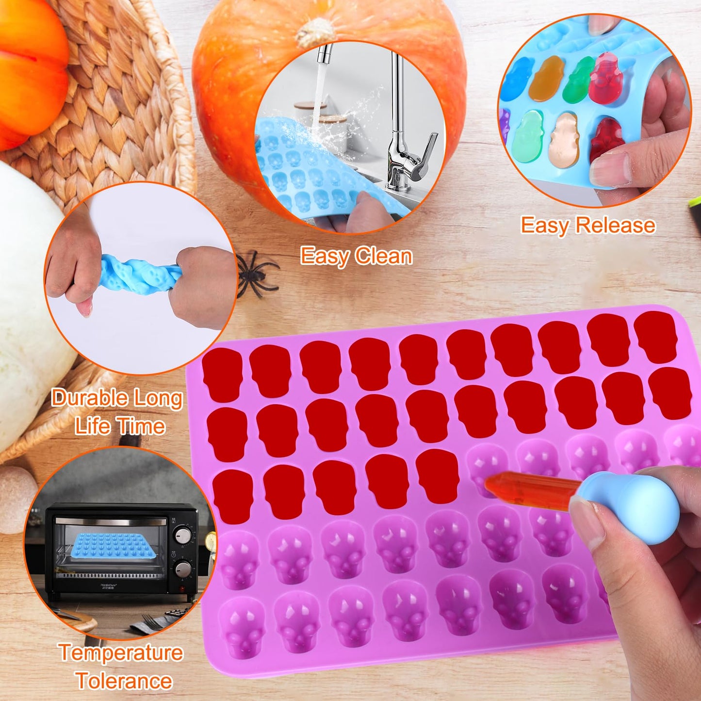 Palksky Skull Gummy Silicone Mold Sugar Chocolate Candy Molds,Skull Silicone Mold for Gummies for Kids,Halloween Jello Molds,(4PCS)