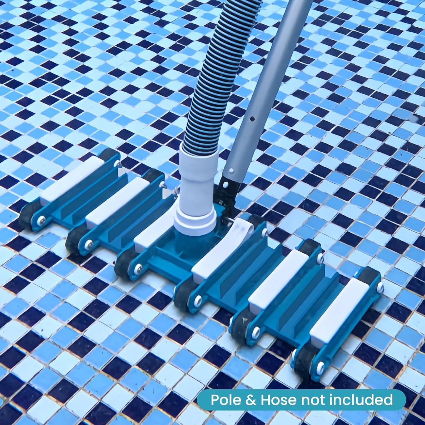 POOLWHALE 19" Heavy Duty Pool Vacuum Head - Flexible, Extra-Wide with Wheels & Swivel Handle for Easy Cleaning