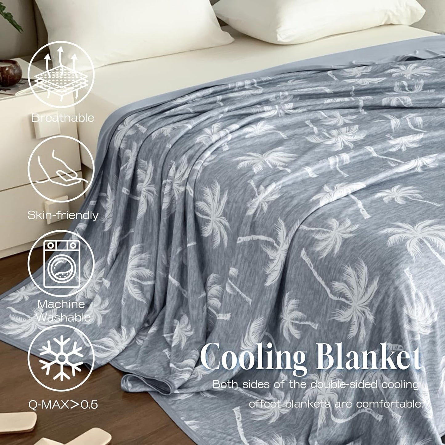 OMERAI Cooling Blanket King for Hot Sleepers, Breathable Summer Blanket Lightweight Blankets for Night Sweats, Double-Sided Cooling Effect Throw Blanket for Bed, 90"x108" Gray