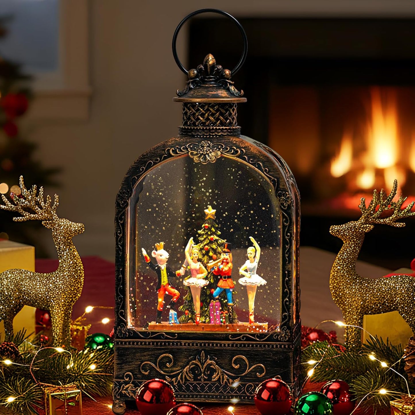 Nutcracker Christmas Snow Globe Lantern - Musical Soldier Scene | 6H Timer, USB/Battery Operated