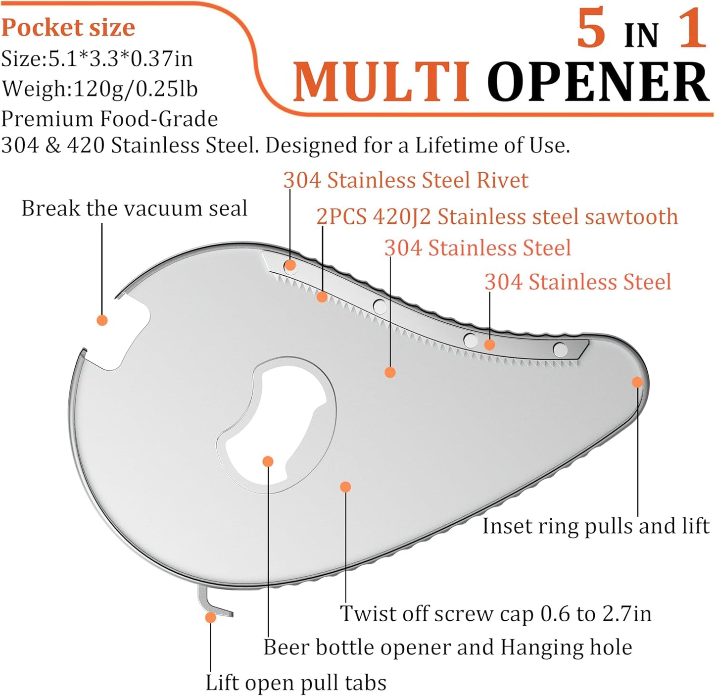 Uinxan Jar Bottle Can Opener - Easy Twist Off for Seniors with Arthritis | Portable Multifunction Gadget (Silver)