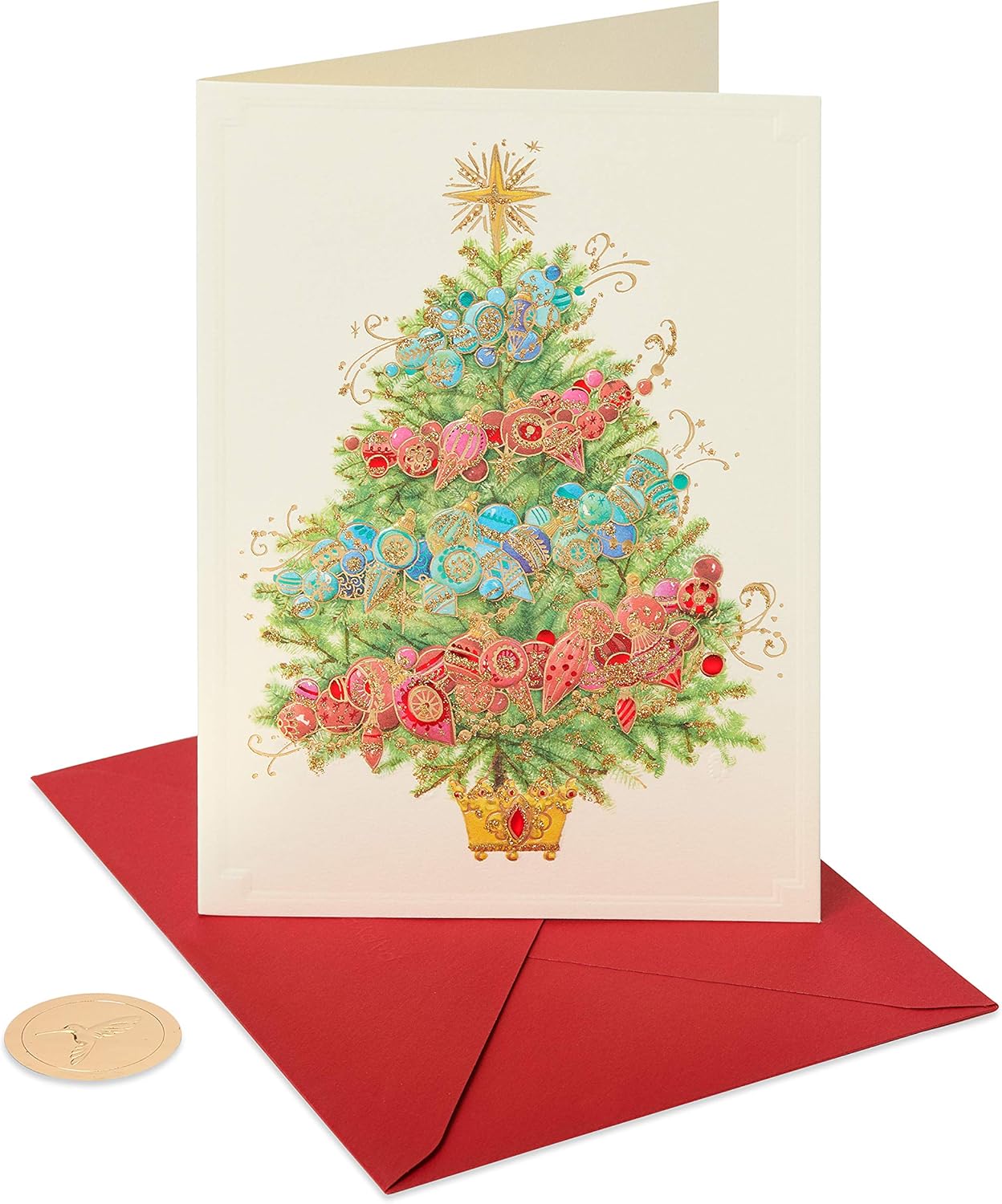 12-Pack Papyrus Christmas Cards with Envelopes - Peace & Happiness Tree Design