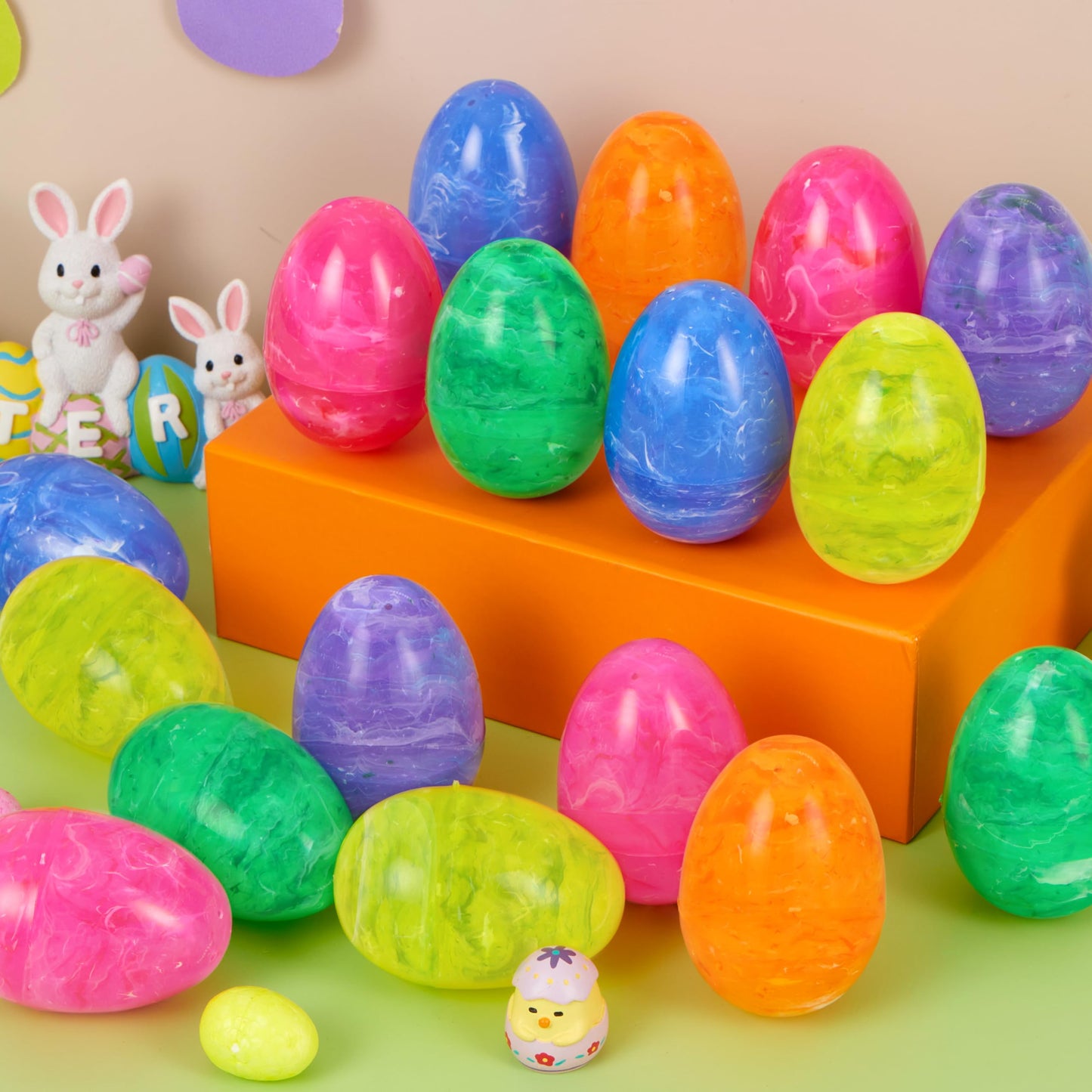 JOYIN 72 Pcs Plastic Iridescent Printed Bright Easter Eggs 3.15" Tall for Easter Hunt, Basket Stuffers Fillers, Classroom Prize Supplies, Filling Treats and Party Favor
