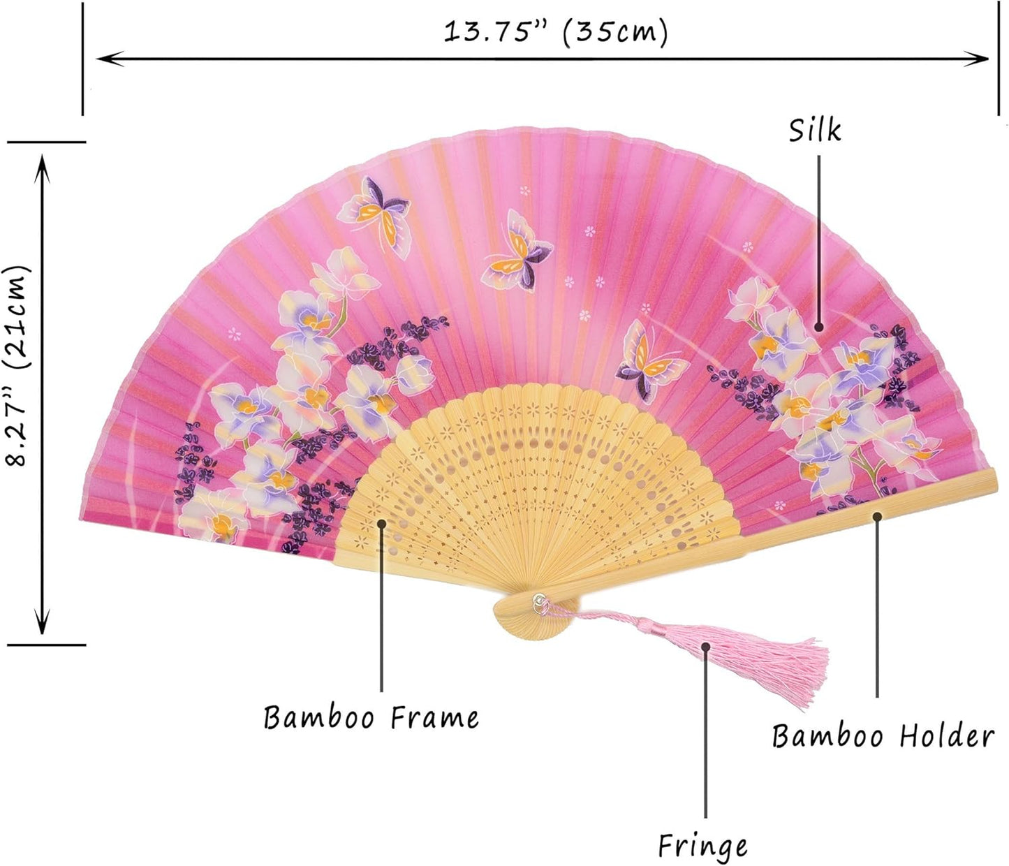 Handmade Silk Folding Fan with Bamboo Frame - Vintage Chinese/Japanese Style for Women & Girls - Gift-Ready with Protective Sleeve (WZS-33)