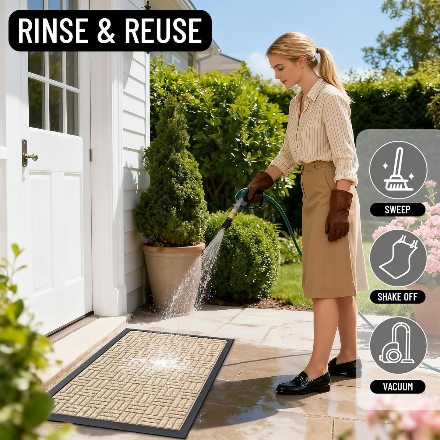 OLANLY Heavy Duty Front Door Mat - Absorbent, Non-Slip Natural Rubber | 29.5x17, Latte White