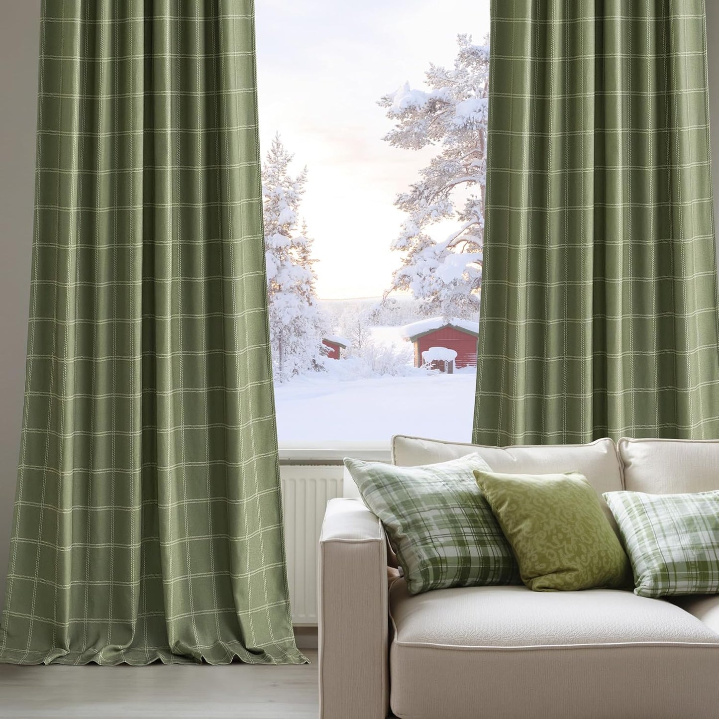 NICETOWN Buffalo Plaid Blackout Curtain Panels - Thermal Insulated Drapes, Moss Green | 52" W x 84" L