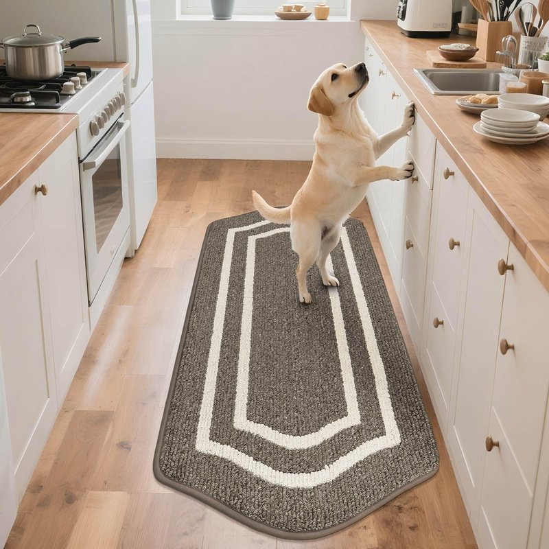COSY HOMEER Long Kitchen Floor Mats for in Front of Sink Super Absorbent Kitchen Rugs and Mats 24"x59" Non-Skid Kitchen Mat Standing Mat Washable,Polypropylene,Brown,Frame