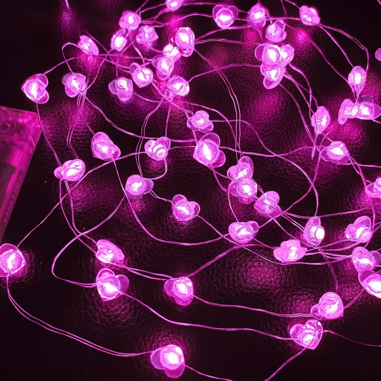 Skiennix 10FT Pink Heart Fairy Lights - Battery Operated LED String Lights with Timer for Indoor/Outdoor Decor