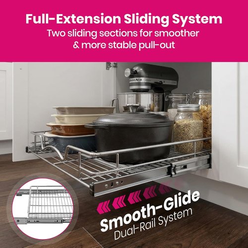 HOLDN’ STORAGE Pull Out Cabinet Organizer - Heavy Duty Caddy with Lifetime Warranty | 30”W x 21”D, Chrome Steel Drawers