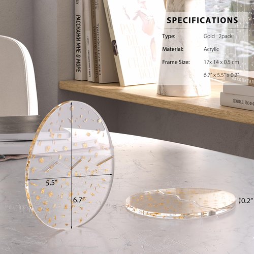 Acrylic Coaster Decorative Plates,2Pcs/Set Office Desk Accessories, Clear Dinosaur Egg Shape Coffee Cup Decor, Perfect for Tabletop Protection and Display.(Gold)