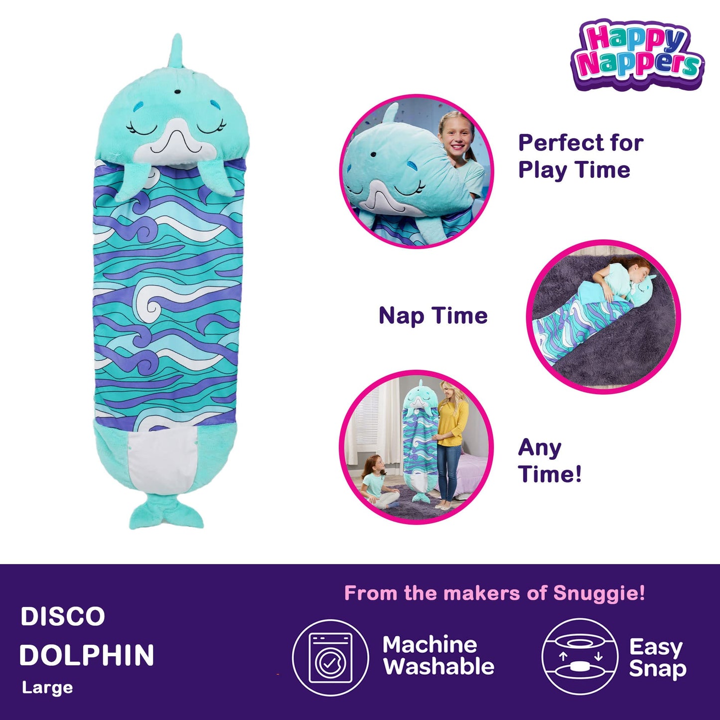 Happy Nappers Pillow & Sleepy Sack Large Dolphin Comfy, Cozy, Compact, Super Soft, Warm, All Season, Sleeping Bag with Pillow