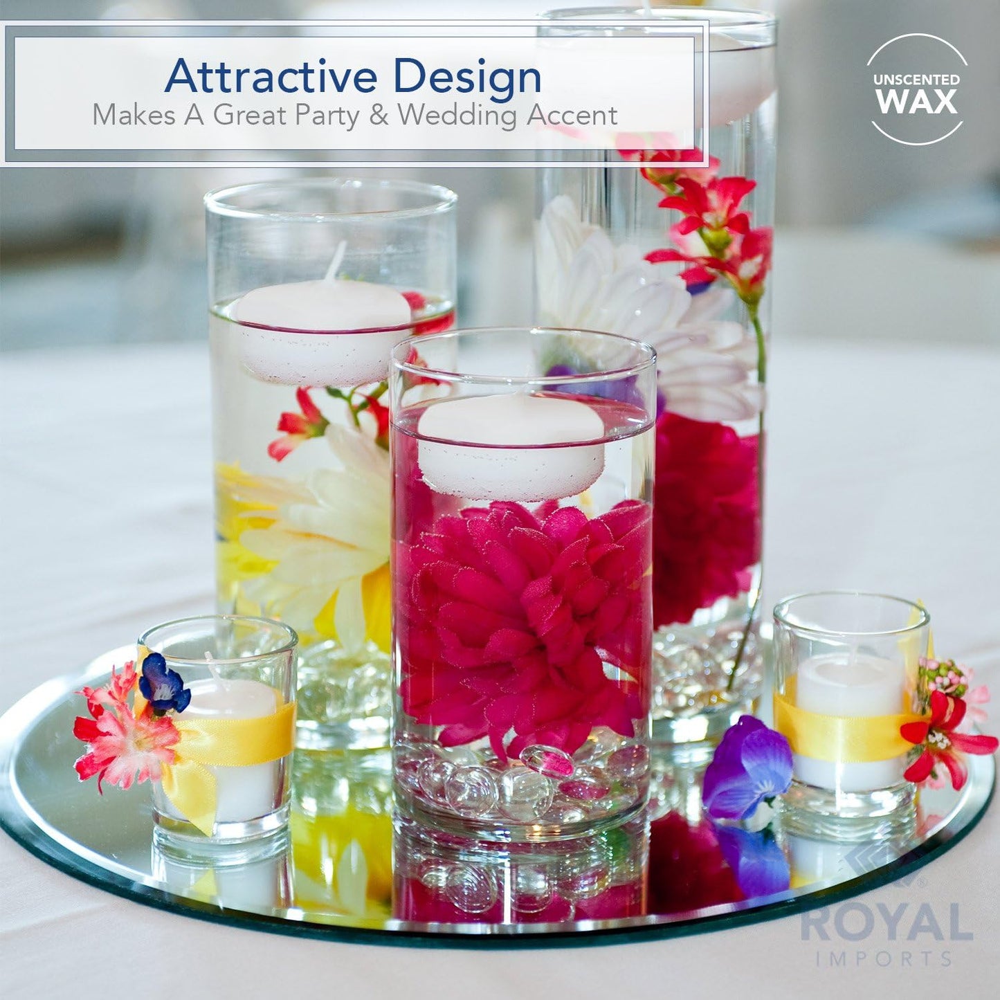 White Floating Candles 2” - Unscented Dripless Wax Discs, Pack of 12 - 5 Hour Burn Time for Weddings & Home Décor