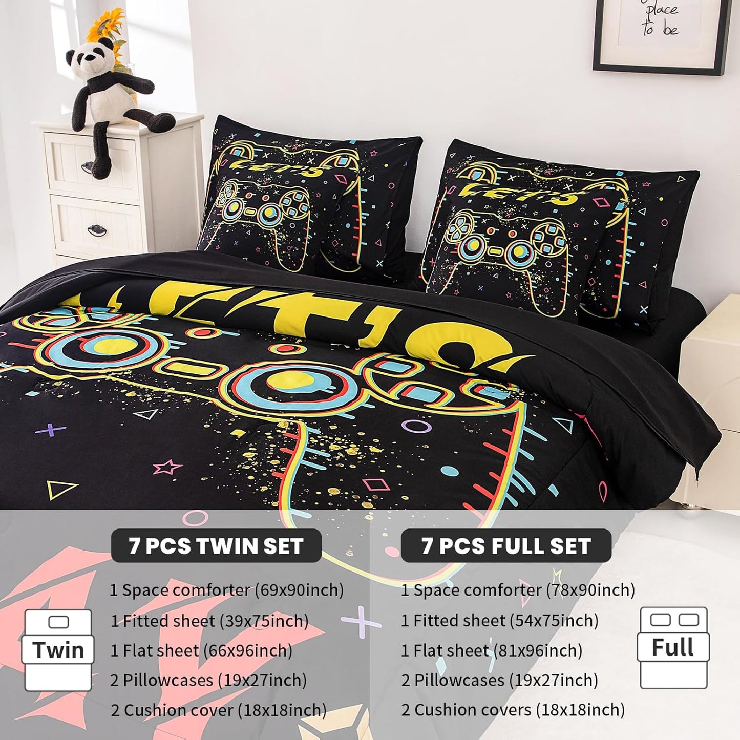 Dinosaur Bedding Full Size Sheets and Comforter Set, Boys Full Size Bedding Set Teen boy Comforter Set 7 Pieces Toddler Bed Sheets and Comforter Set for Boys All Season