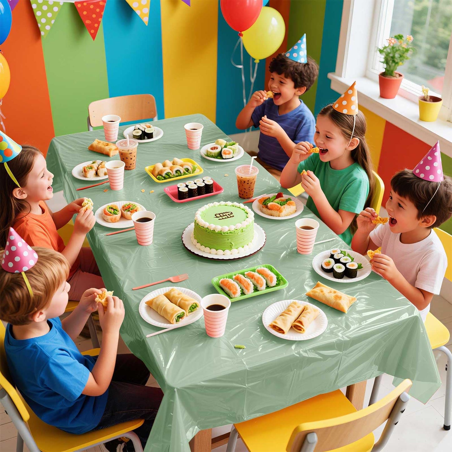 PUSAEN 4 Pack Sage Green Plastic Table Cloth Disposable Rectangle Tablecloth 54 x 108 Inch, Sage Green Plastic Table Covers for Birthday Wedding Banquet Picnic Holiday Party Decorations