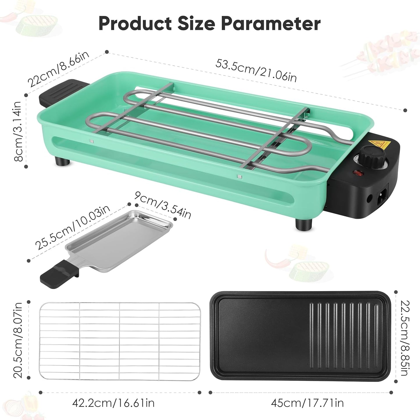 Electric Indoor Grill, 1500W Portable 2 in 1 Indoor Raclette Table Grill Korean BBQ Grill with Grill Net & Non-Stick Cooking Removable Plate, Adjustable Temperature Control, Dishwasher Safe