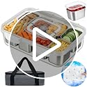 ANYPROLUS Silver Insulated Snackle Box with Ice Pack, 8 Compartments, Portable Food Storage