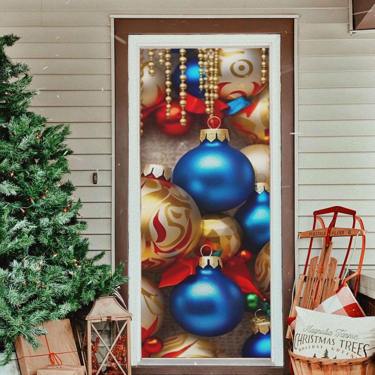 Wajiw Christmas Ball Door Cover Washable High Elastic Fabric Front Door Cover for Festive Party Home Decor,32x79Inch