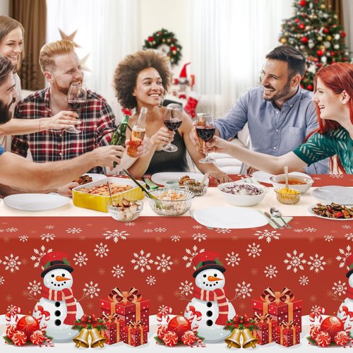 Childom 3 Pack Christmas Tablecloths,Disposable Plastic Tablecloths 54" x 108" Christmas Decorations,Xmas Snowman Table Cloths for Party Supplies,Plastic Table Covers for Home,Dinner,Indoor or Outside