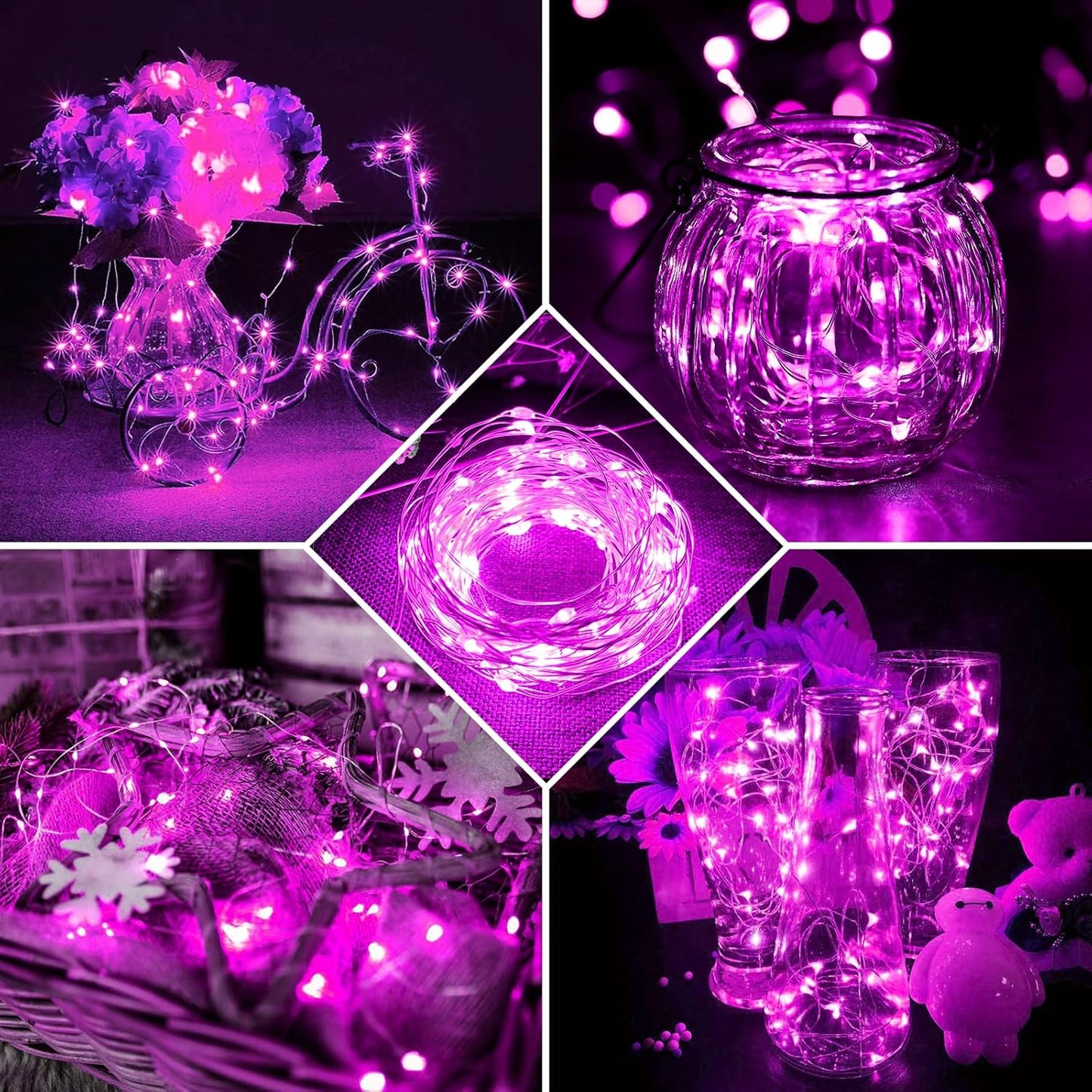Skiennix 24 Pack Pink Fairy Lights - 7Ft 20 LED Twinkle String Lights | Battery Operated & Waterproof for Parties, Weddings, and Decor