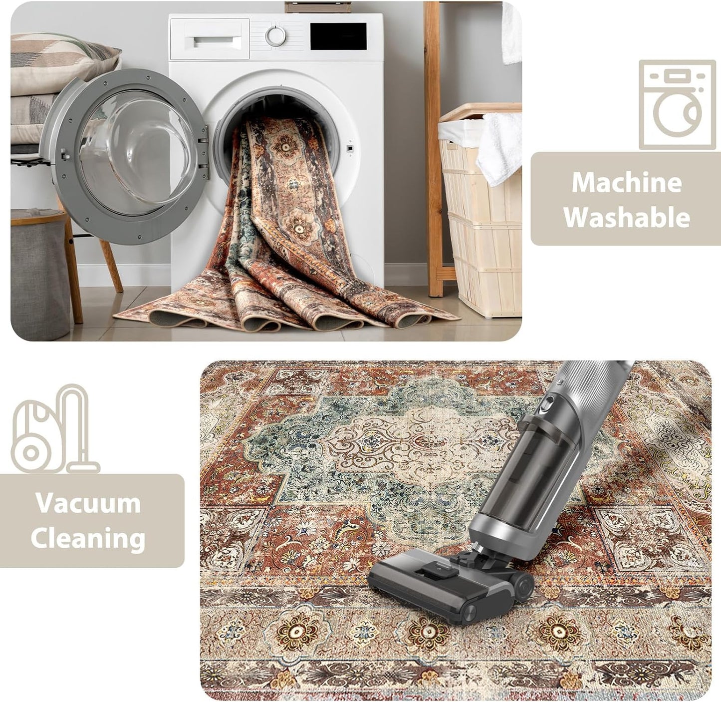 8x10 Area Rug Low Pile Carpet Non Slip Doormat Machine Washable Area Rugs for Living Room Bedroom Kitchen Hallway Dining Room Entrance Indoor-Brick