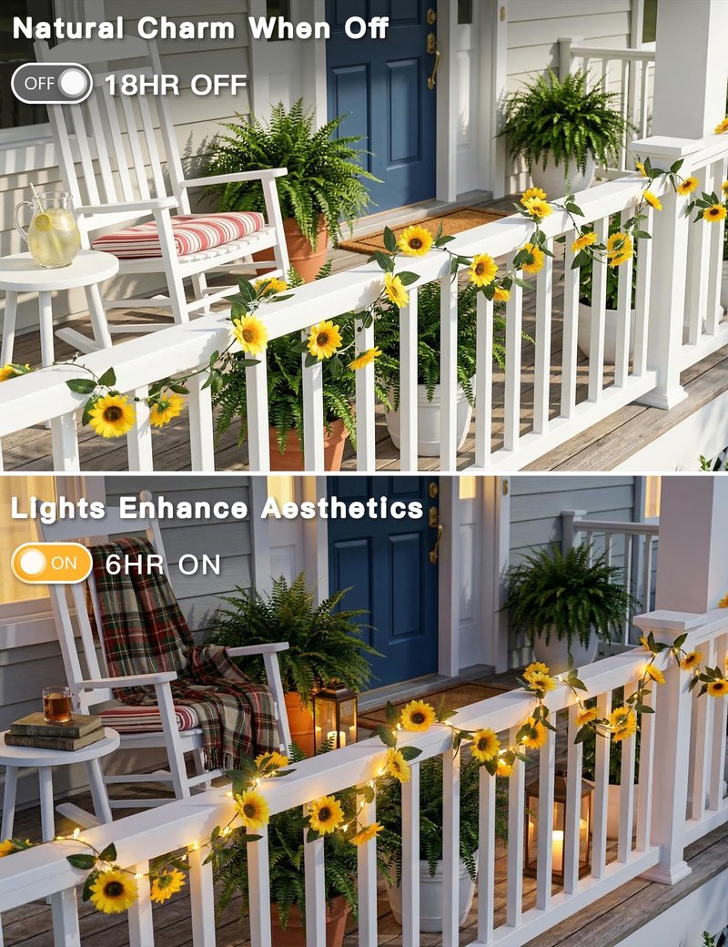 suddus Artificial Sunflower Garland with 60 LED Fairy Lights, Vines with String Lights Battery Operated, Flower Hanging Lights for Indoor, Outdoor, Bedroom, Wedding, Wall, Party (Warm White)