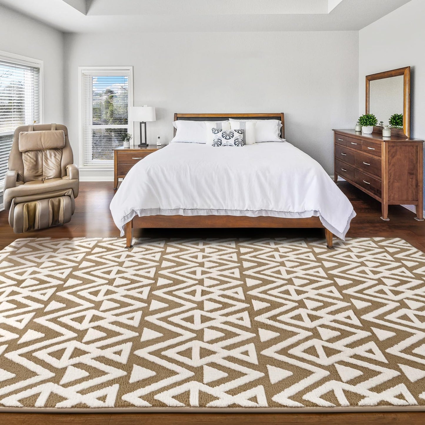 Shaggy Area Rugs Cozy Soft Memory Foam Carpets, 5x8 FT Fluffy Rug for Living Room Bedroom Kids Room Nursery Home Decor, Washable Rugs, Non-Slip Backing Beige White Boys Girls Kids Rug