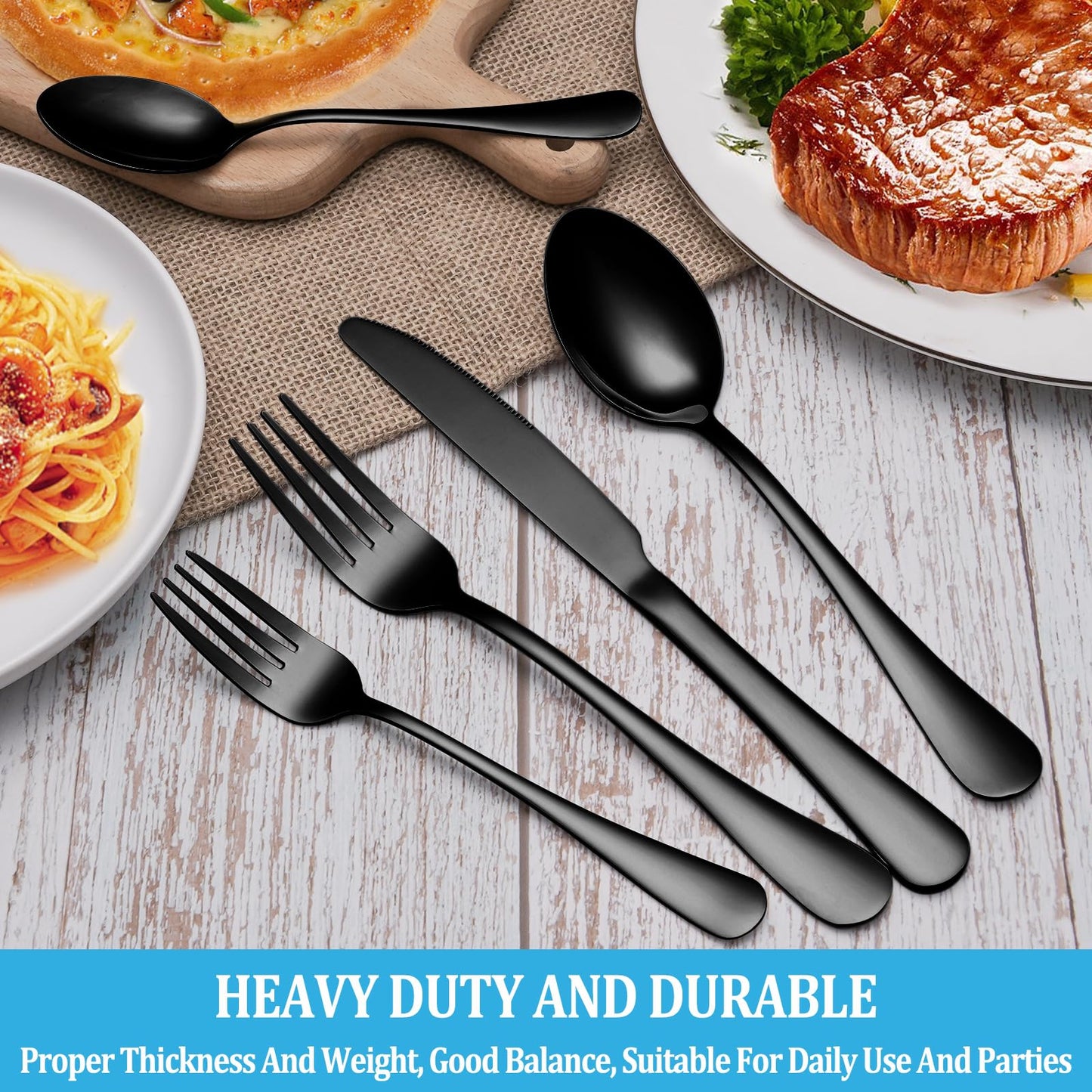 20 Pcs Black Silverware Set, Stainless Steel Flatware Set Service for 4, Mirror Polished Cutlery Utensil Set, Durable Home Kitchen Eating Tableware Set, Include Fork Knife Spoon Set, Dishwasher Safe