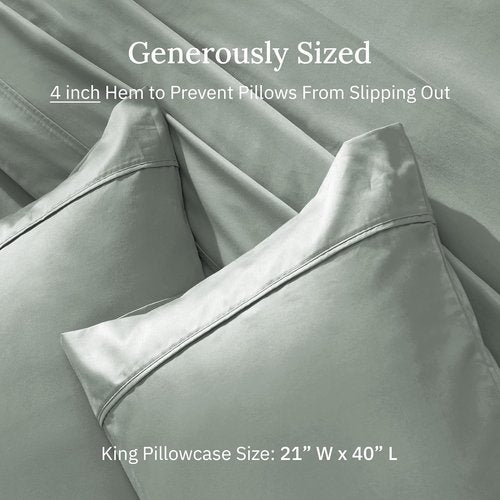 California Design Den King Size Pillowcase Set - 400 Thread Count 100% Cotton Sateen | Soft Breathable Sage Green
