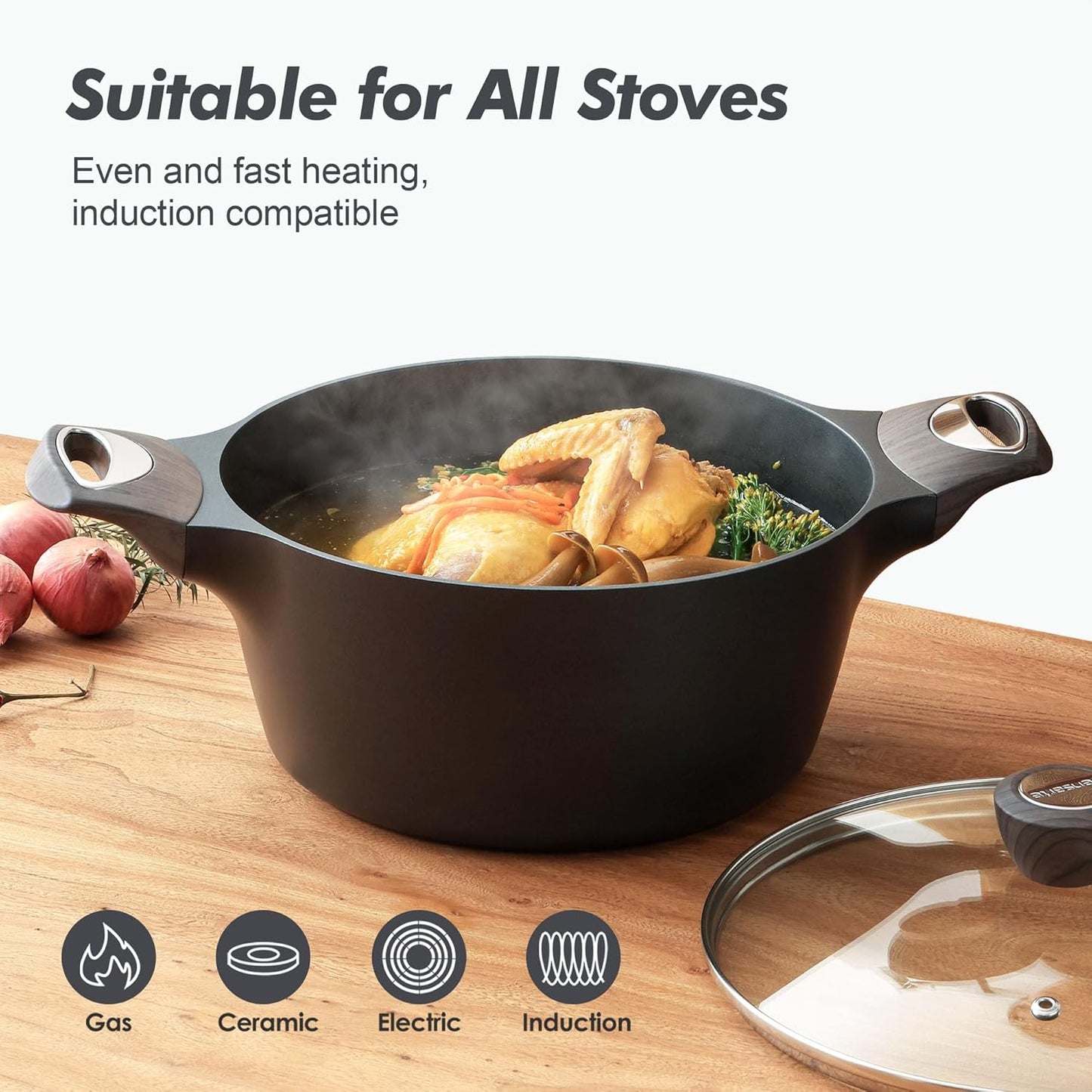 SENSARTE Nonstick Saucepan & Stock Pot Set - 1.5 QT Saucepan & 4.5 QT Casserole Pot with Lids