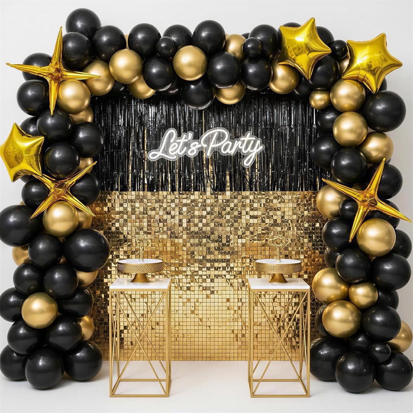 RUBFAC Black & Gold Balloons - 130pcs Graduation Decorations | Metallic Confetti Arch Kit for Parties